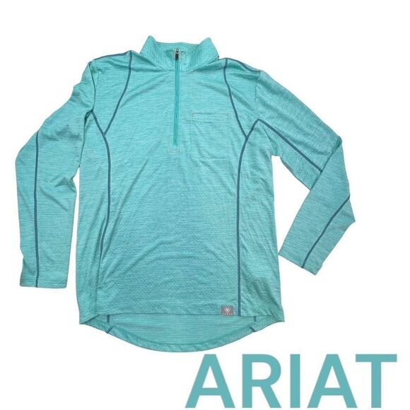 Ariat Womens M Rebar Evolution 1/2 Zip Mock Neck Long Sleeve Top Blue Performanc - Picture 1 of 7